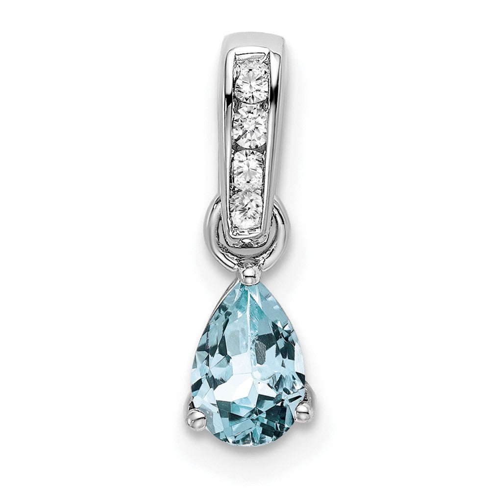 14K White Gold Pear Aquamarine and Diamond Pendant (0.55 grams)