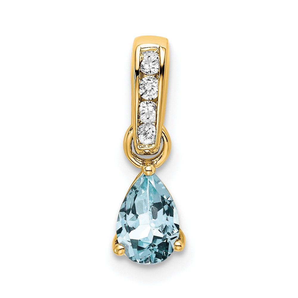 14K Pear Aquamarine and Diamond Pendant (0.55 grams)