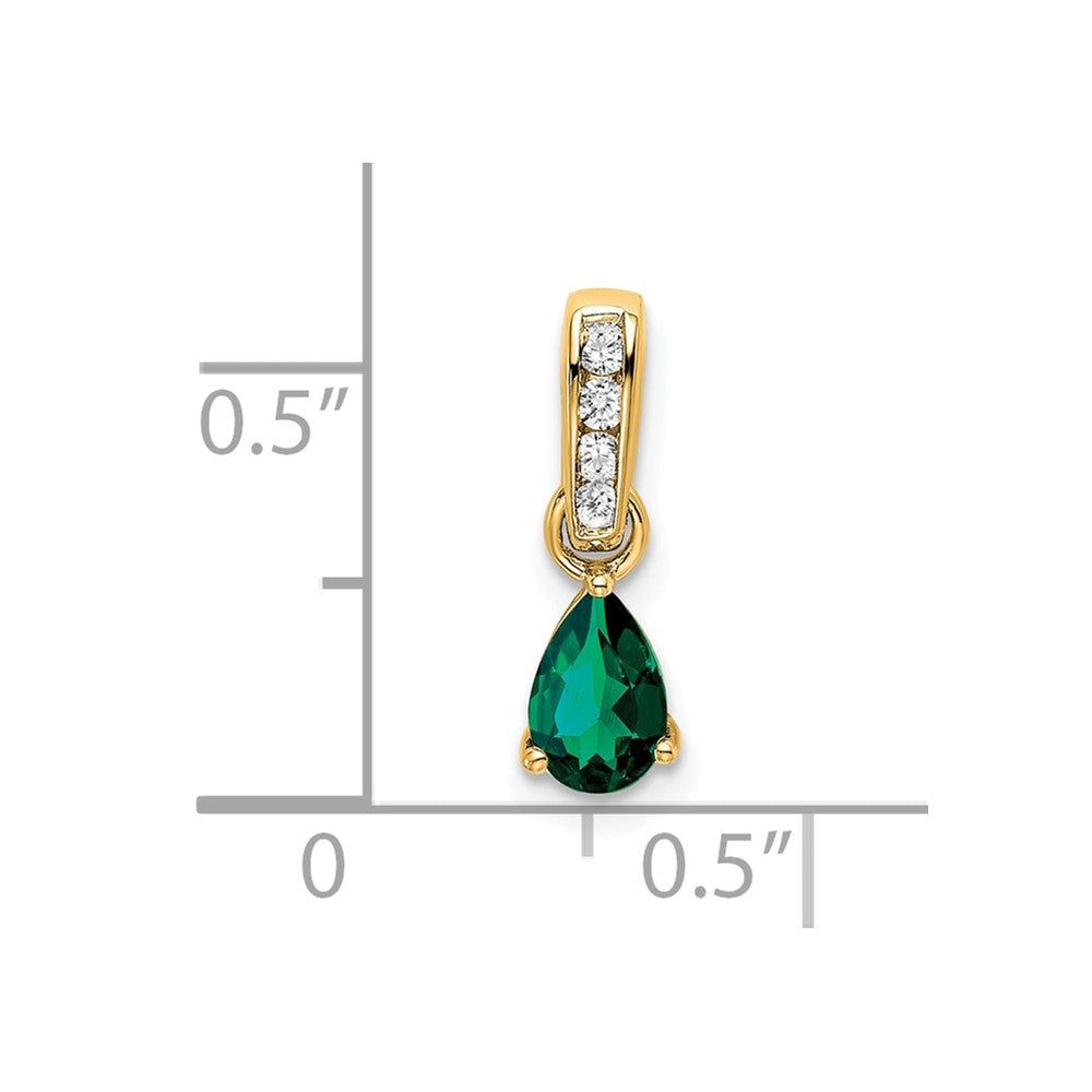 14K Pear Created Emerald and Diamond Pendant (0.55 grams)