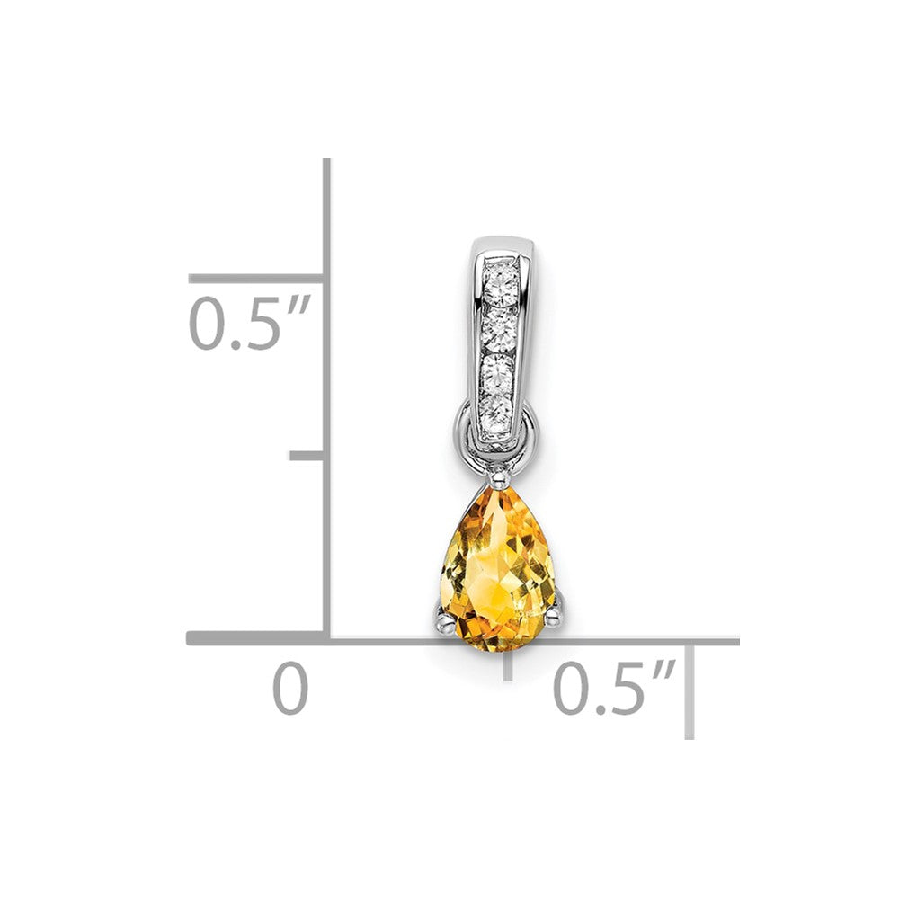 14K White Gold Pear Citrine and Diamond Pendant (0.55 grams)
