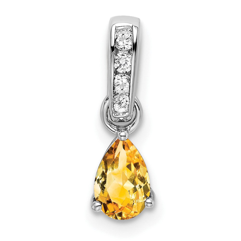 14K White Gold Pear Citrine and Diamond Pendant (0.55 grams)