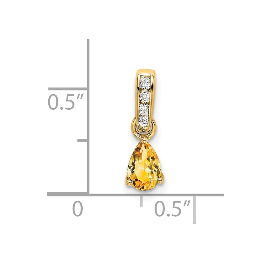 14K Pear Citrine and Diamond Pendant (0.55 grams)