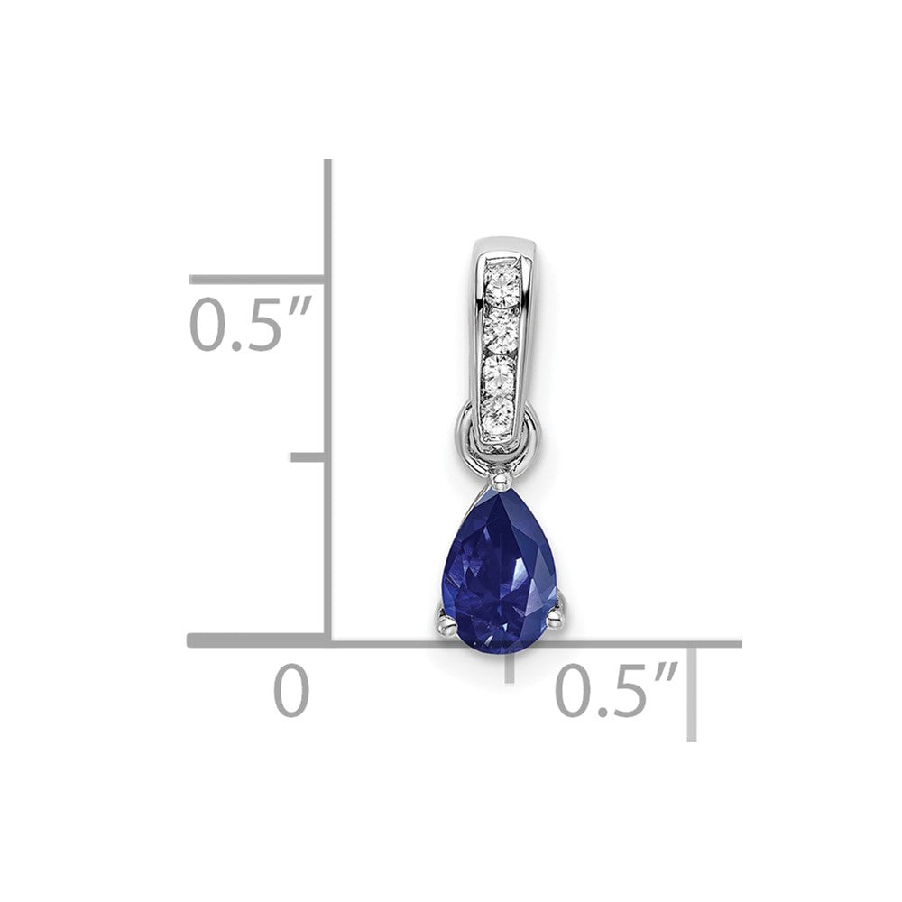14K White Gold Pear Created Sapphire and Diamond Pendant (0.55 grams)