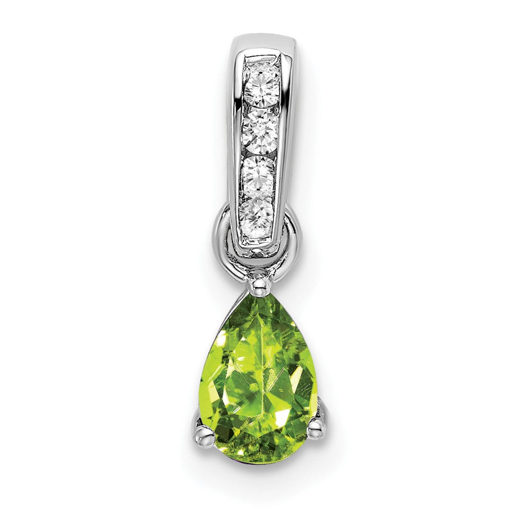 14K White Gold Pear Peridot and Diamond Pendant (0.55 grams)