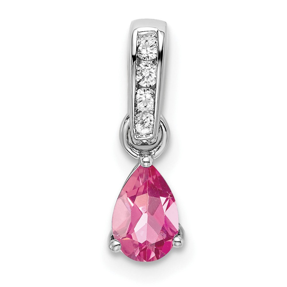 14K White Gold Pear Pink Tourmaline and Diamond Pendant (0.55 grams)