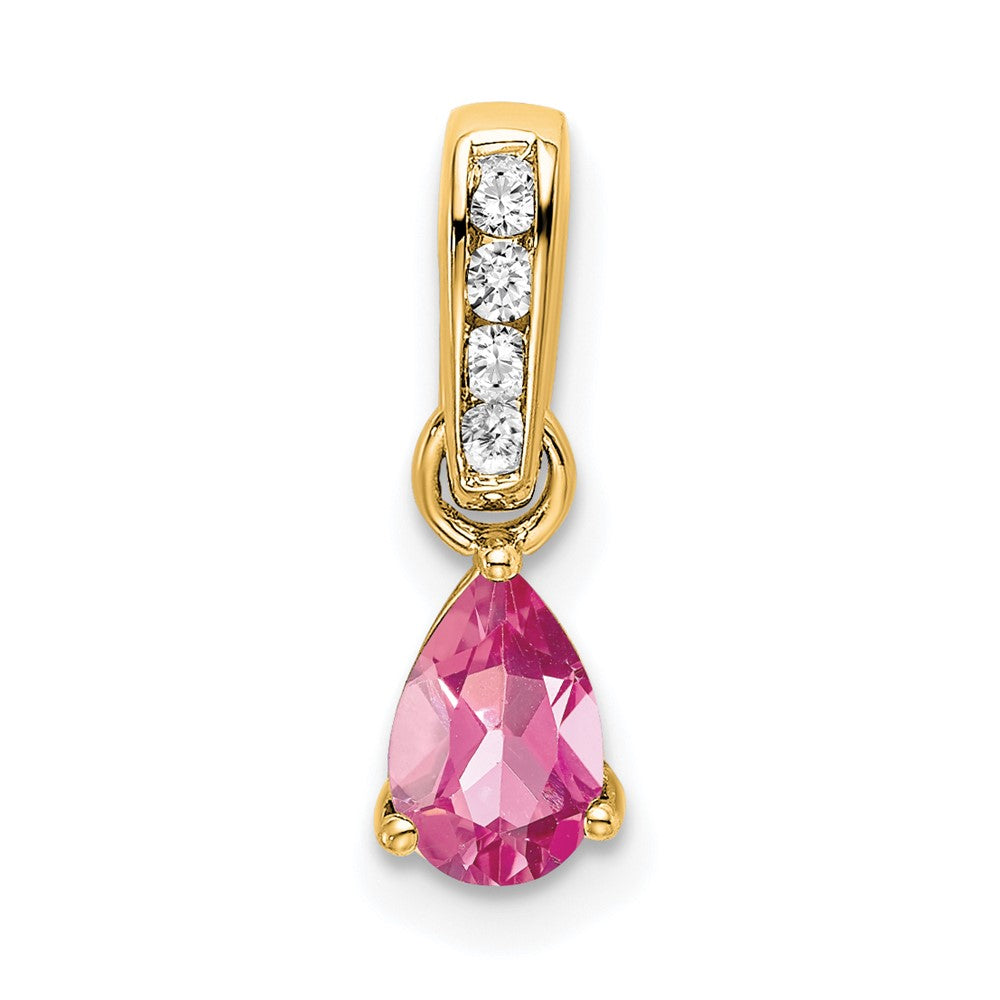 14K Pear Pink Tourmaline and Diamond Pendant (0.55 grams)