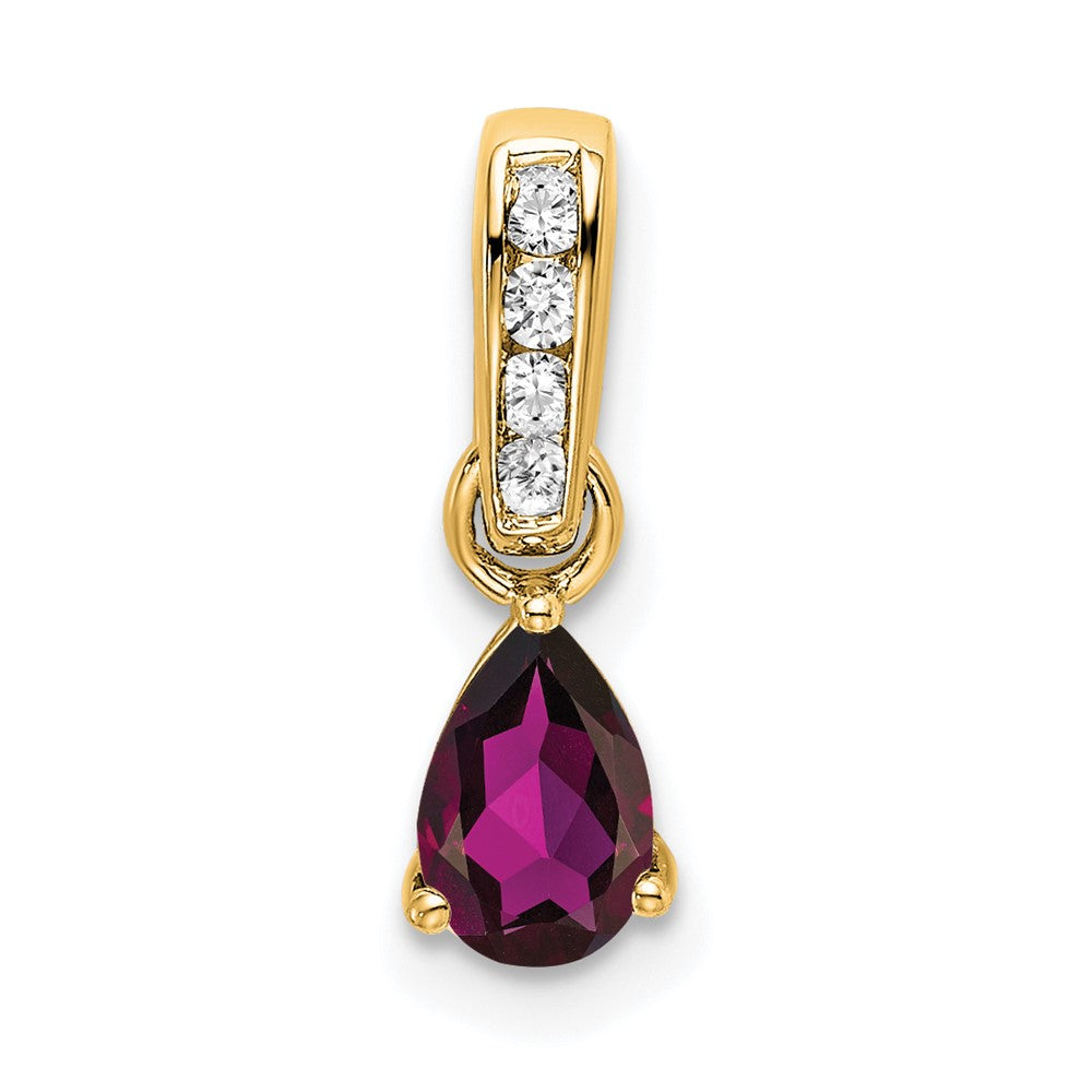 14K Pear Rhodolite Garnet and Diamond Pendant (0.55 grams)