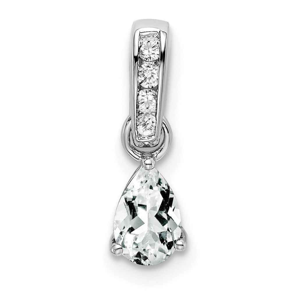 14K White Gold Pear White Topaz and Diamond Pendant (0.55 grams)