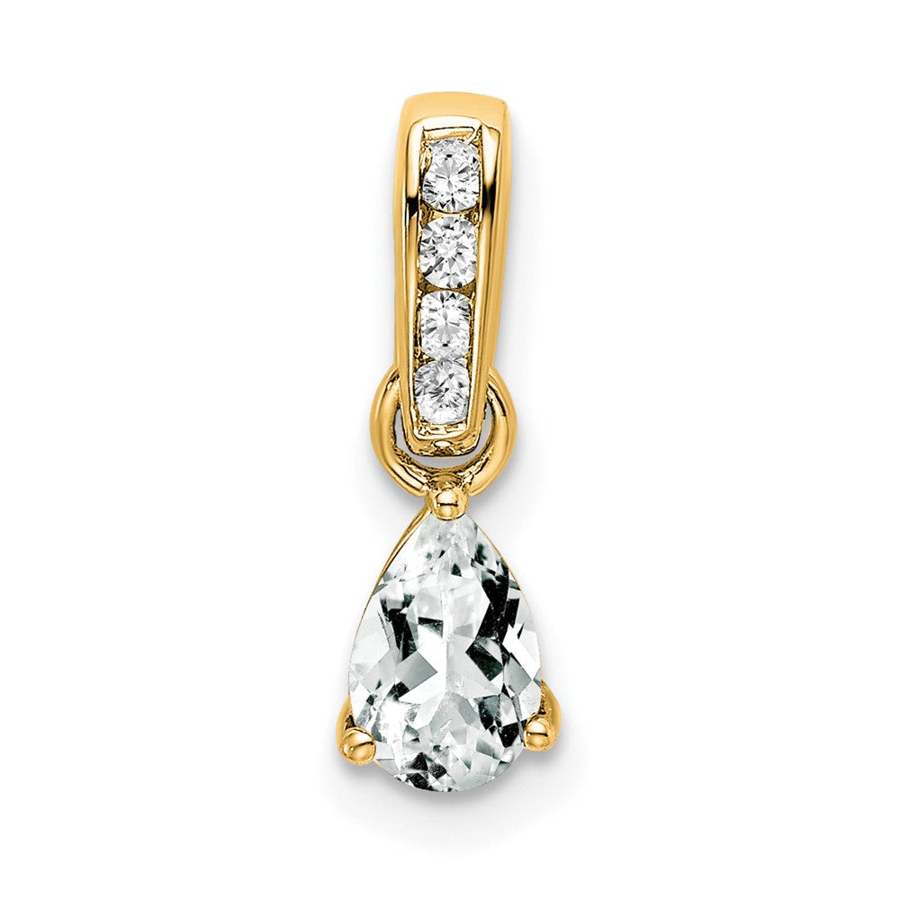 14K Pear White Topaz and Diamond Pendant (0.55 grams)