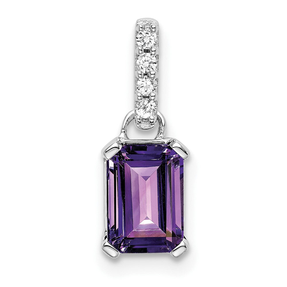 14K White Gold Amethyst and Diamond Pendant (0.85 grams)