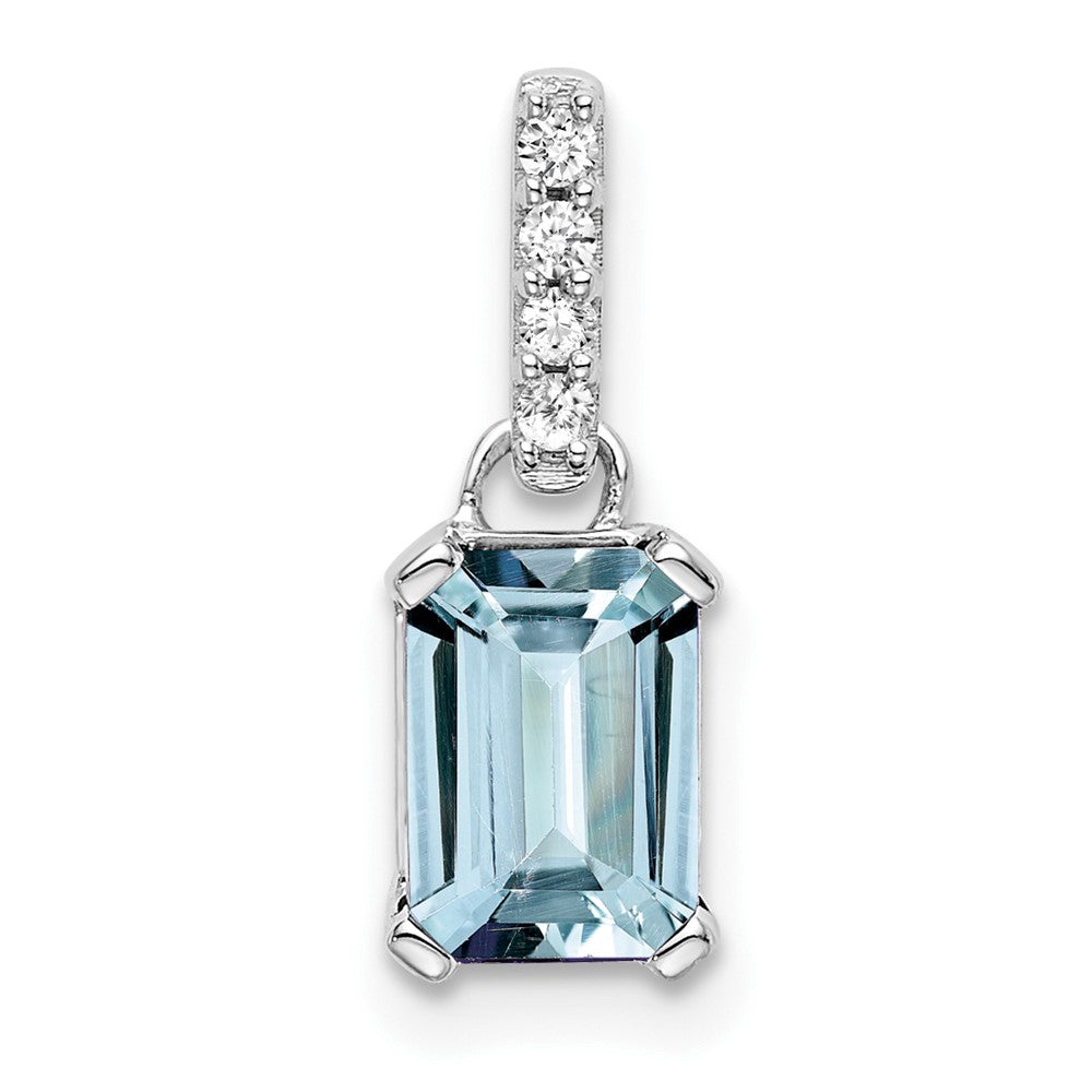 14K White Gold Aquamarine and Diamond Pendant (0.85 grams)