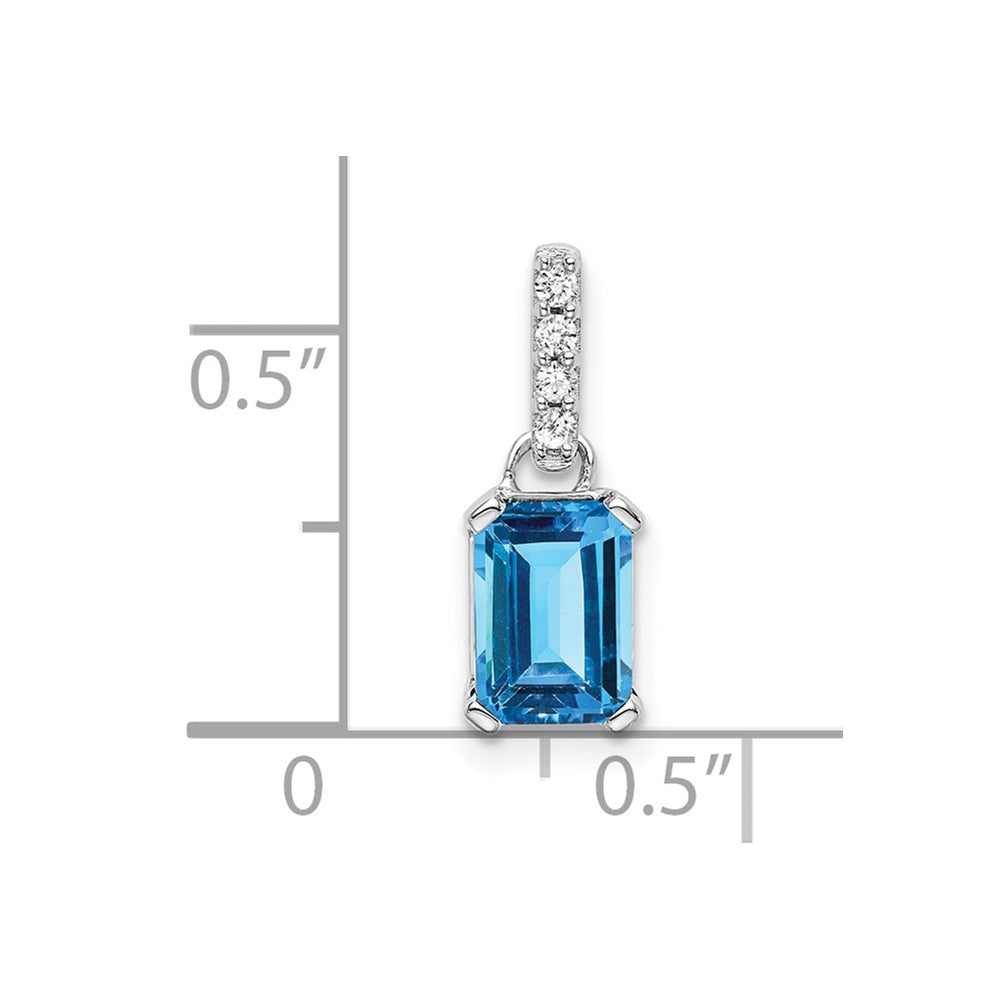 14K White Gold Blue Topaz and Diamond Pendant (0.85 grams)