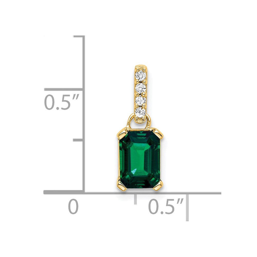14K Created Emerald and Diamond Pendant (0.85 grams)