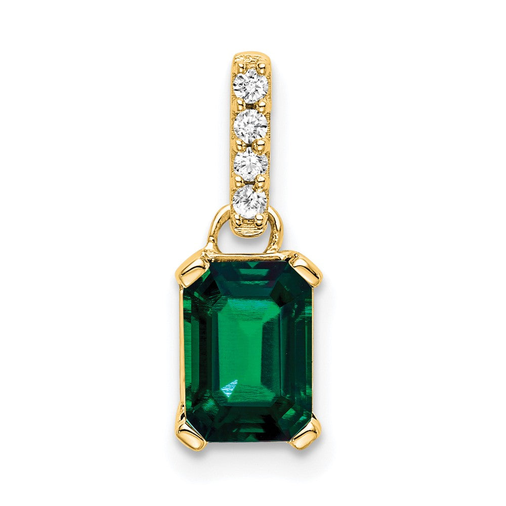 14K Created Emerald and Diamond Pendant (0.85 grams)