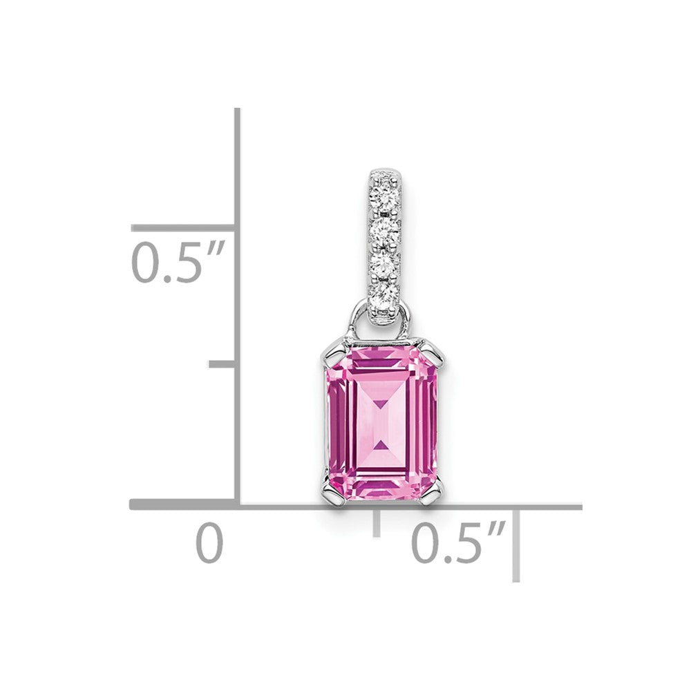 14K White Gold Created Pink Sapphire and Diamond Pendant (0.85 grams)