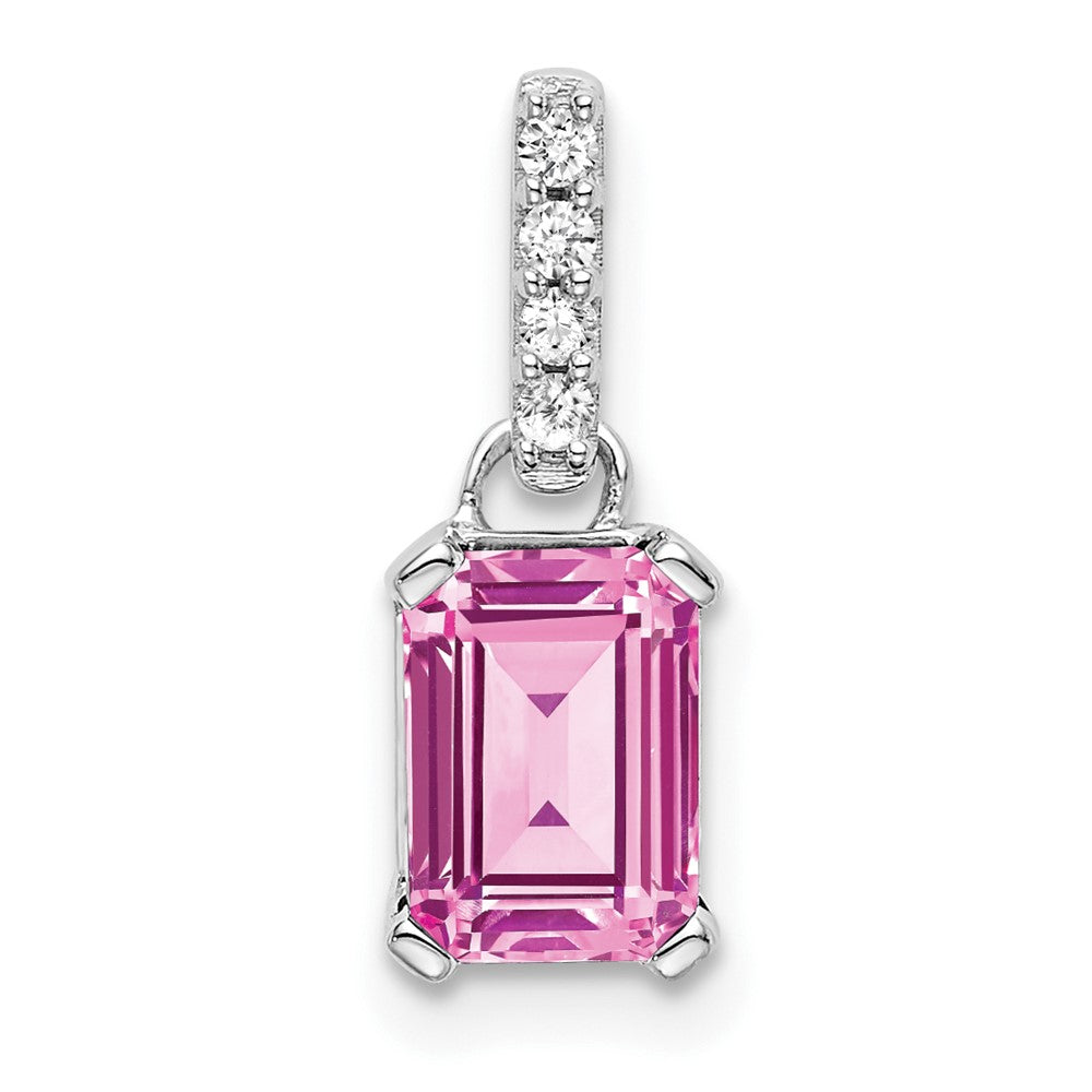14K White Gold Created Pink Sapphire and Diamond Pendant (0.85 grams)