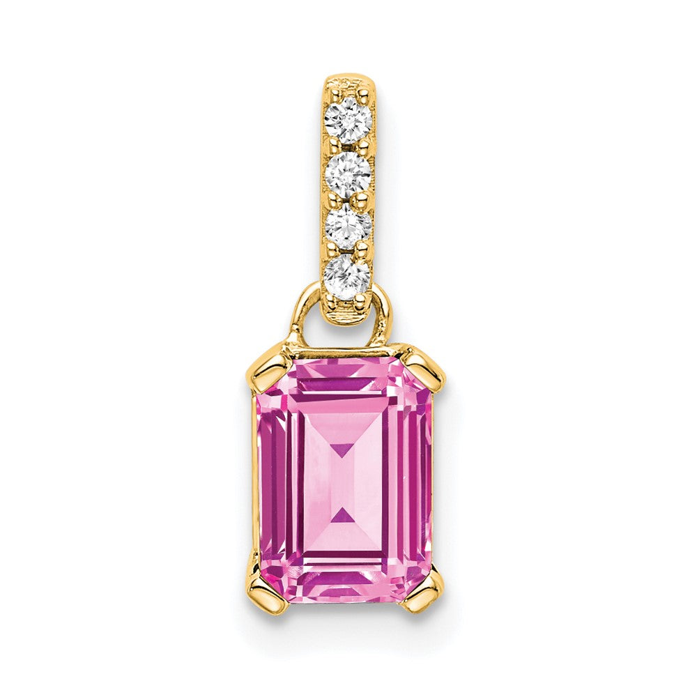 14K Created Pink Sapphire and Diamond Pendant (0.85 grams)