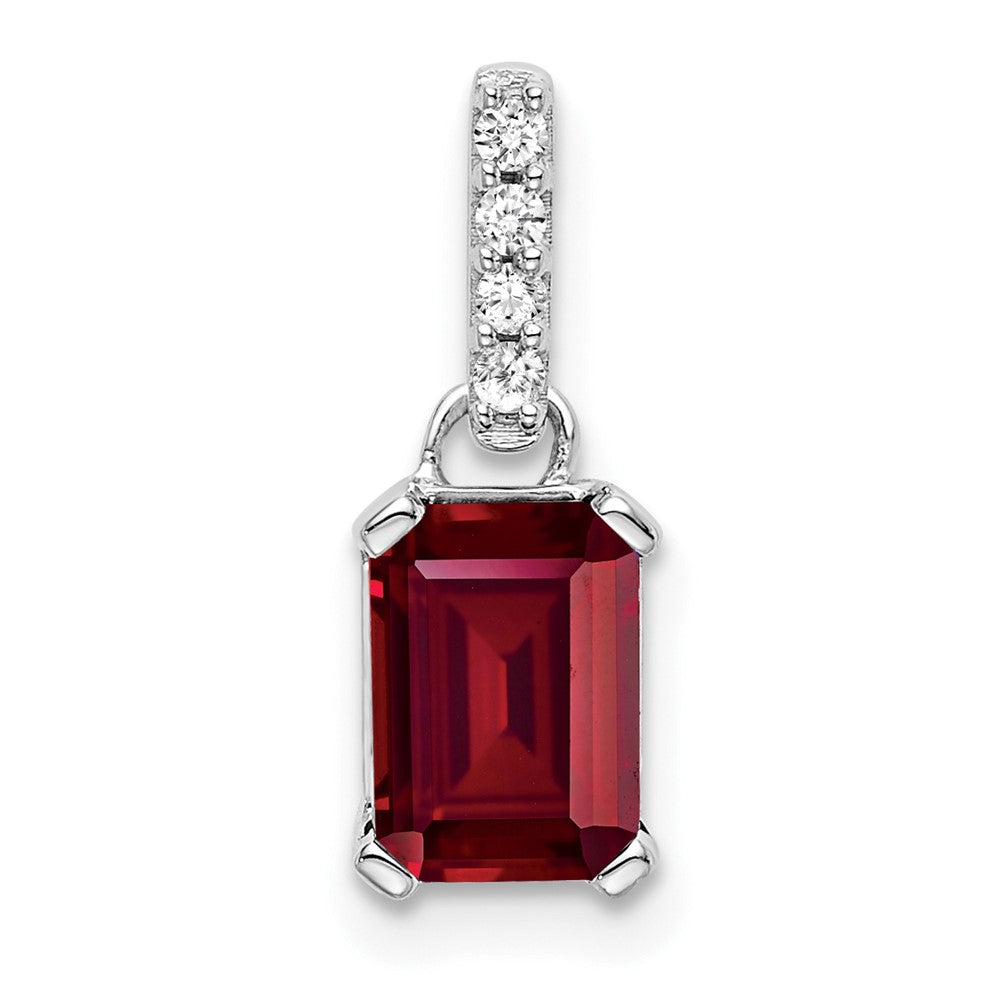 14K White Gold Created Ruby and Diamond Pendant (0.85 grams)
