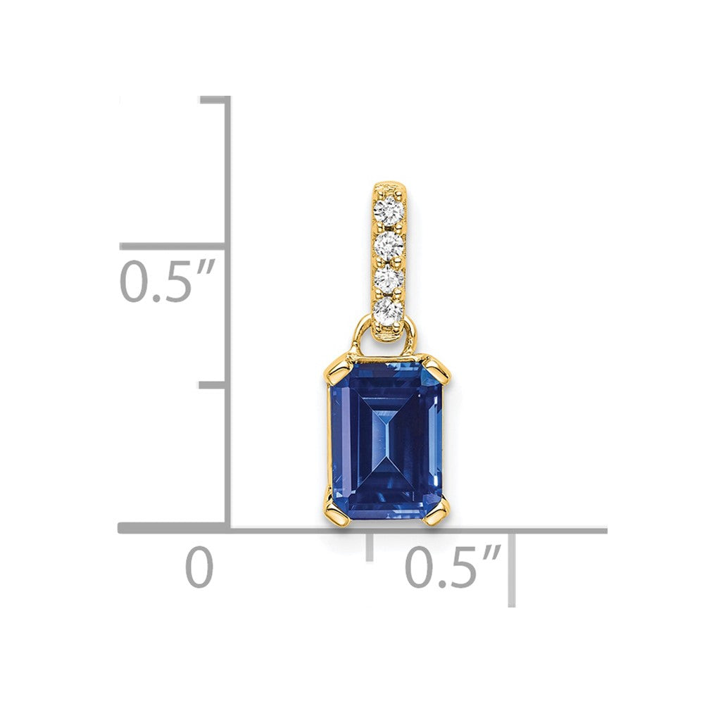 14K Created Sapphire and Diamond Pendant (0.85 grams)