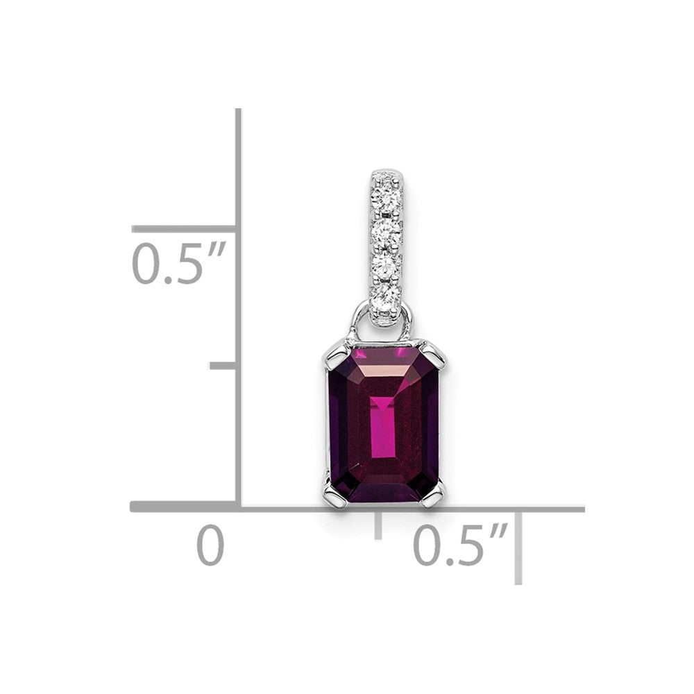 14K White Gold Rhodolite Garnet and Diamond Pendant (0.85 grams)