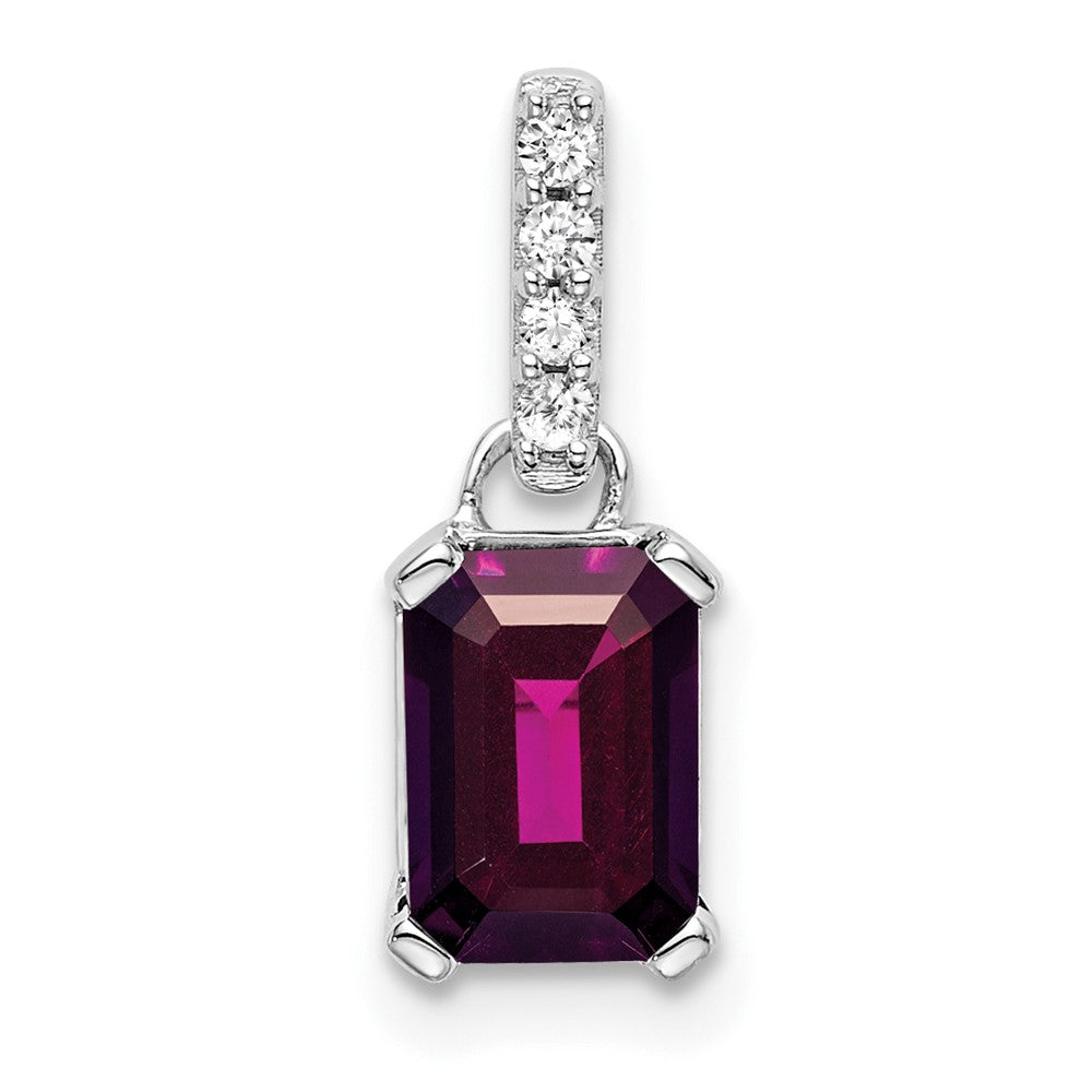 14K White Gold Rhodolite Garnet and Diamond Pendant (0.85 grams)
