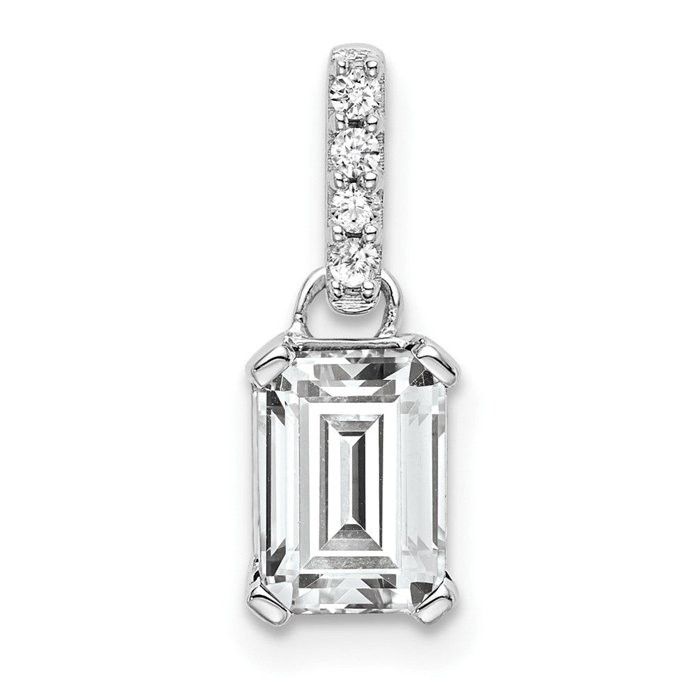 14K White Gold White Topaz and Diamond Pendant (0.85 grams)