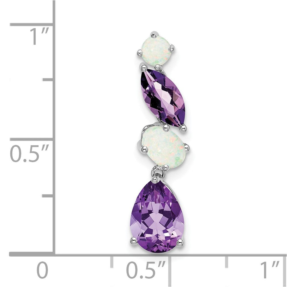 14k White Gold Amethyst and Opal Chain Slide (1 grams)