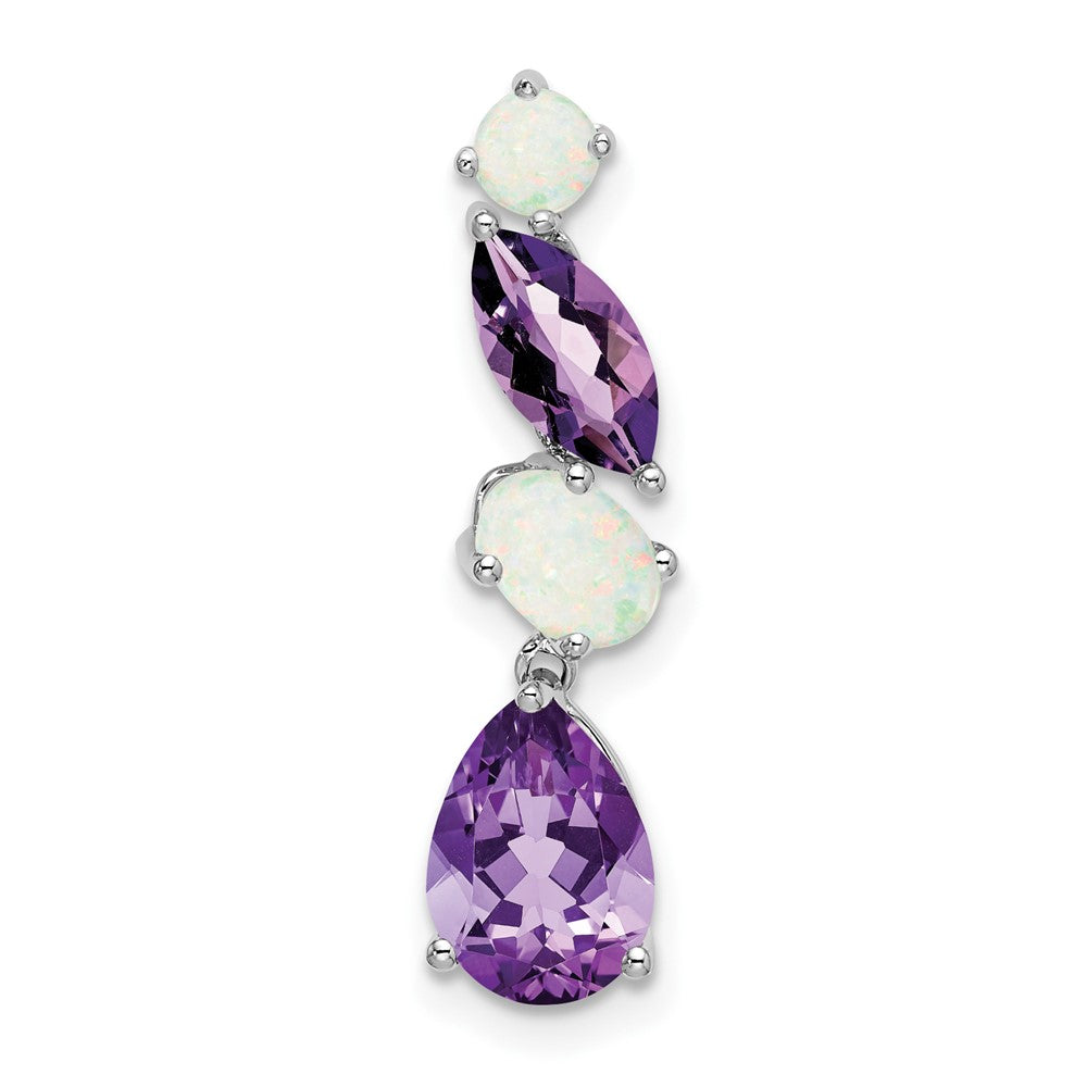 14k White Gold Amethyst and Opal Chain Slide (1 grams)