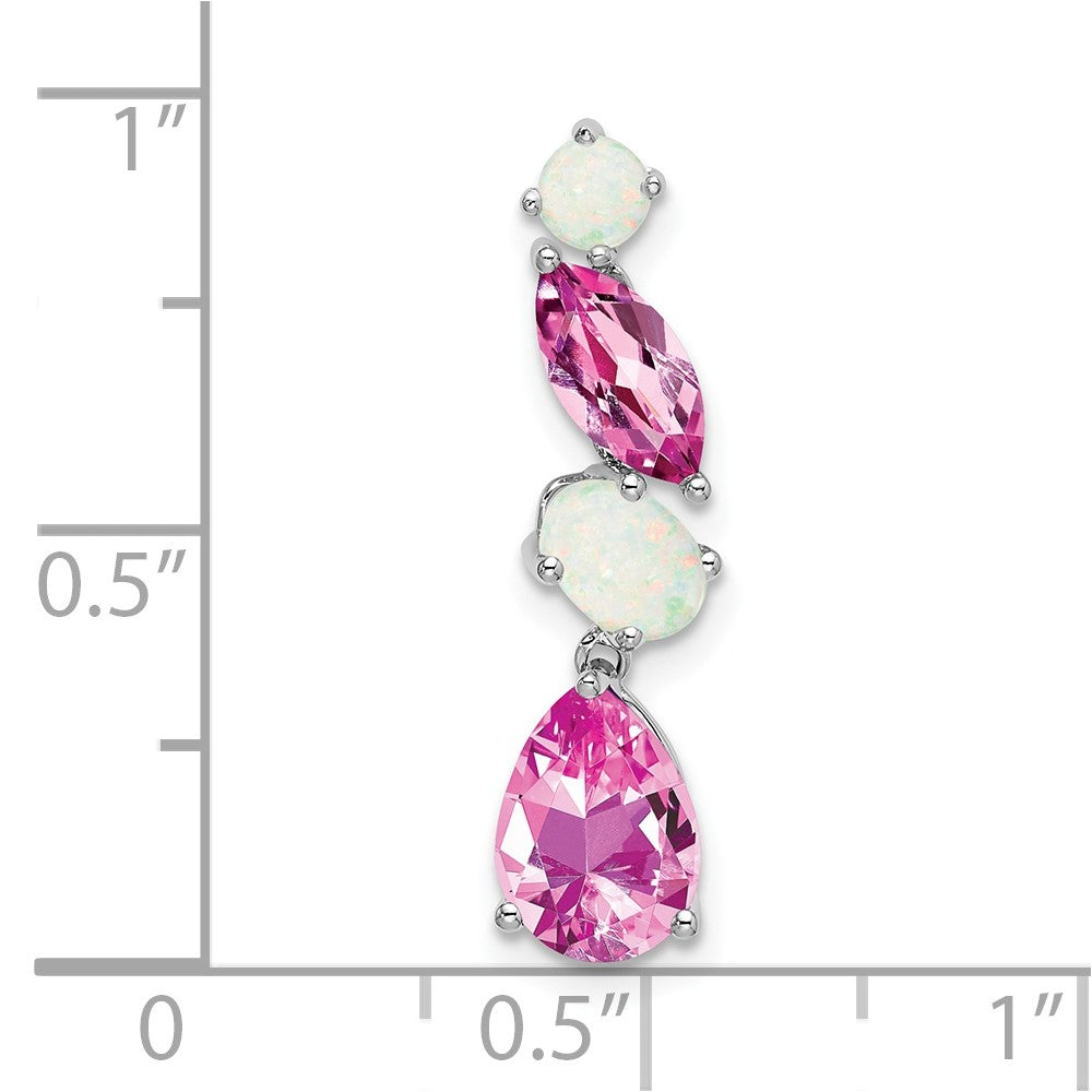 14k White Gold Created Pink Sapphire and Opal Chain Slide (1 grams)