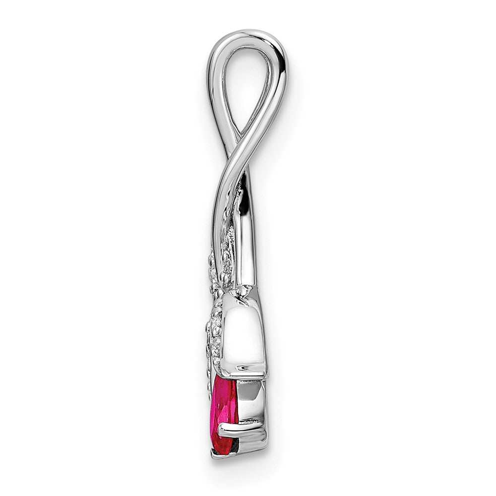 14k White Gold Ruby and Diamond Floral Chain Slide (1.25 grams)