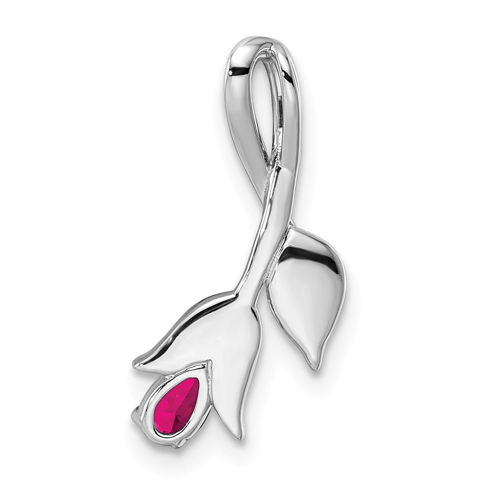 14k White Gold Ruby and Diamond Floral Chain Slide (1.25 grams)