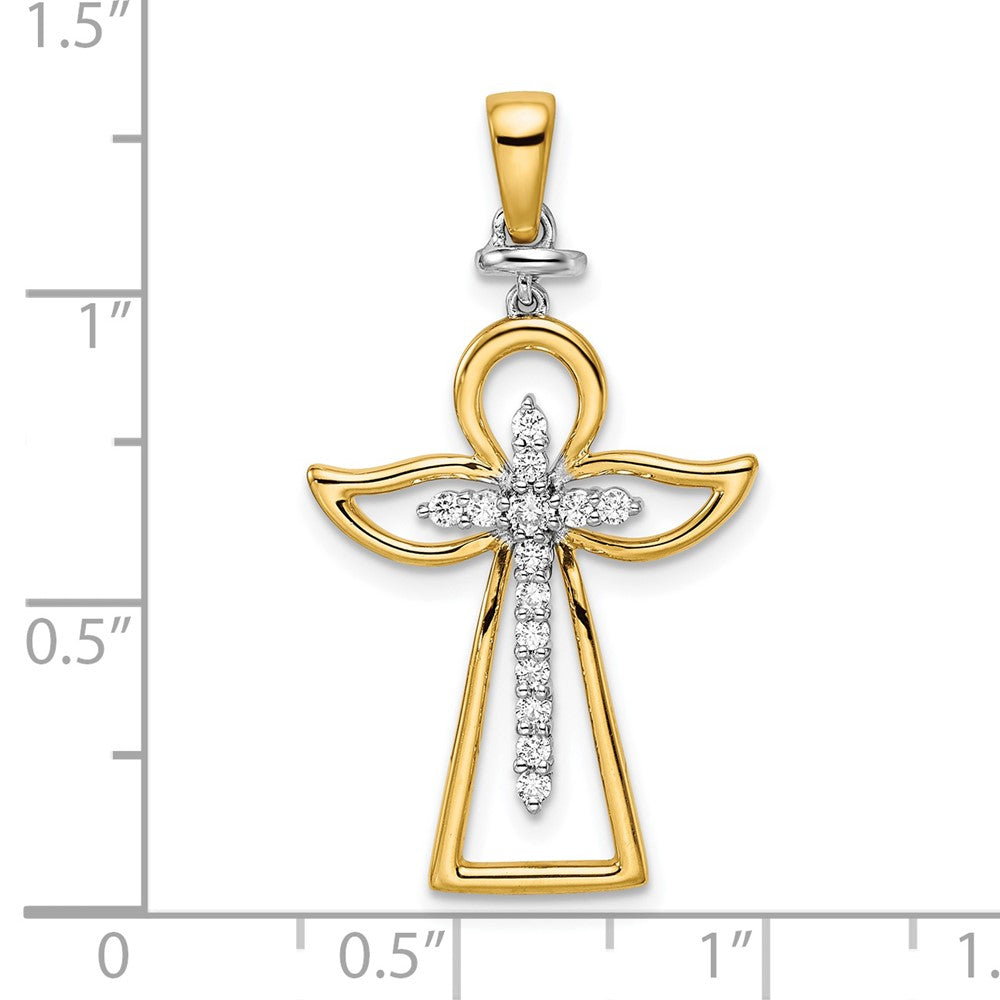 14k Two-tone 18.53 mm Polished Diamond Cross (2.28 grams)