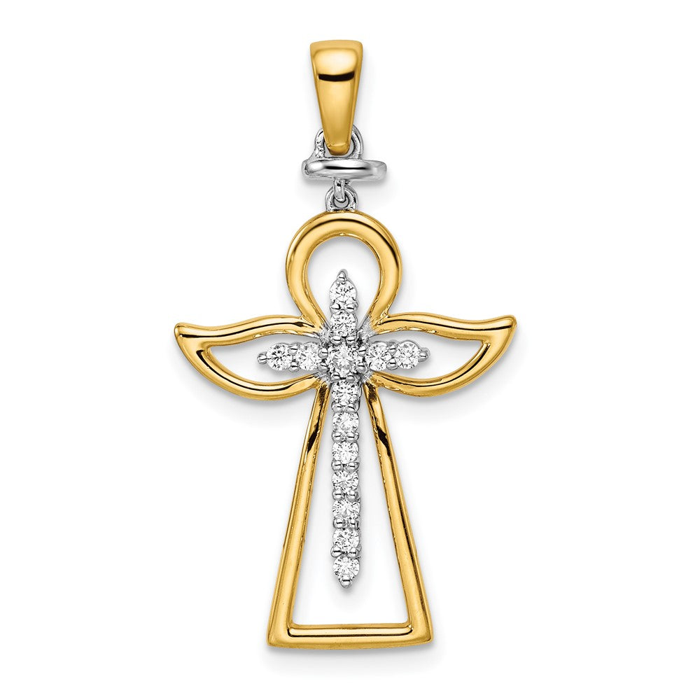 14k Two-tone 18.53 mm Polished Diamond Cross (2.28 grams)