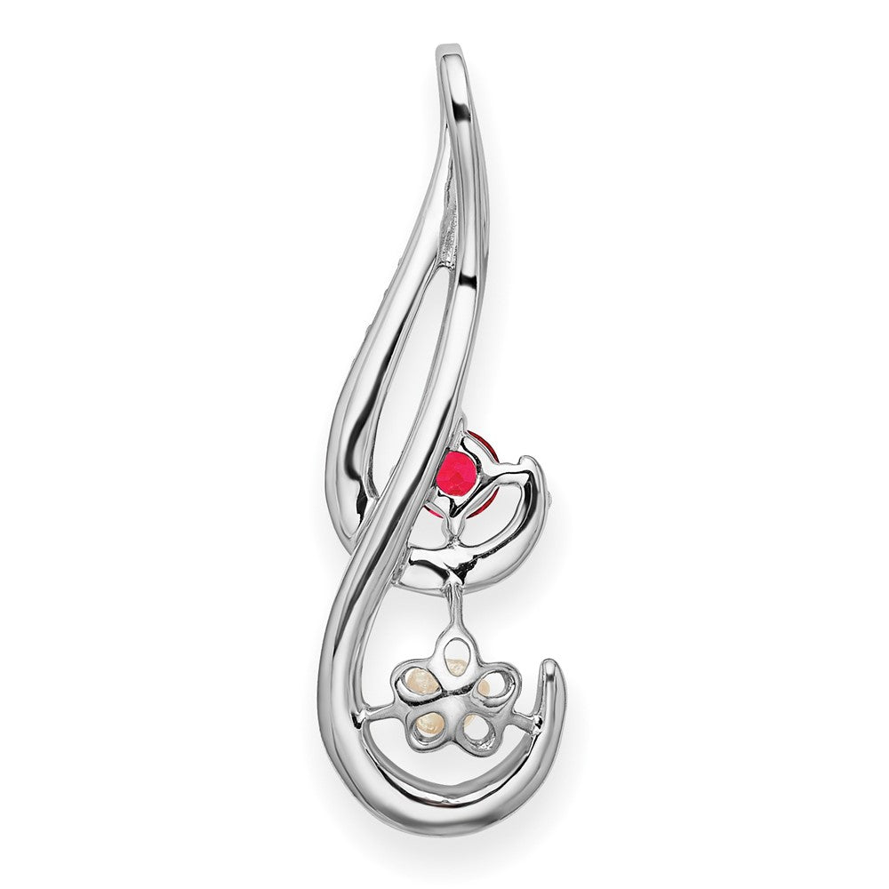 14k White Gold FWC Pearl Ruby & Diamond Slide (1.05 grams)
