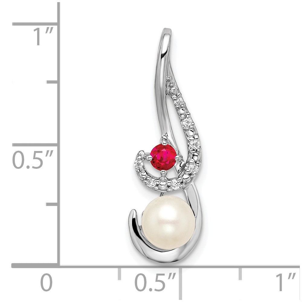 14k White Gold FWC Pearl Ruby & Diamond Slide (1.05 grams)