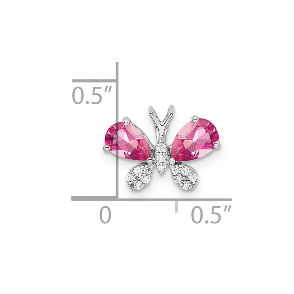 14k White Gold Pink Tourmaline & Diamond Butterfly Chain Slide (0.75 grams)