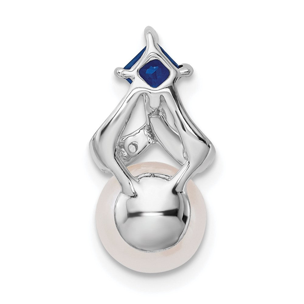 14k White Gold FWC Pearl Sapphire & Diamond Chain Slide (0.75 grams)