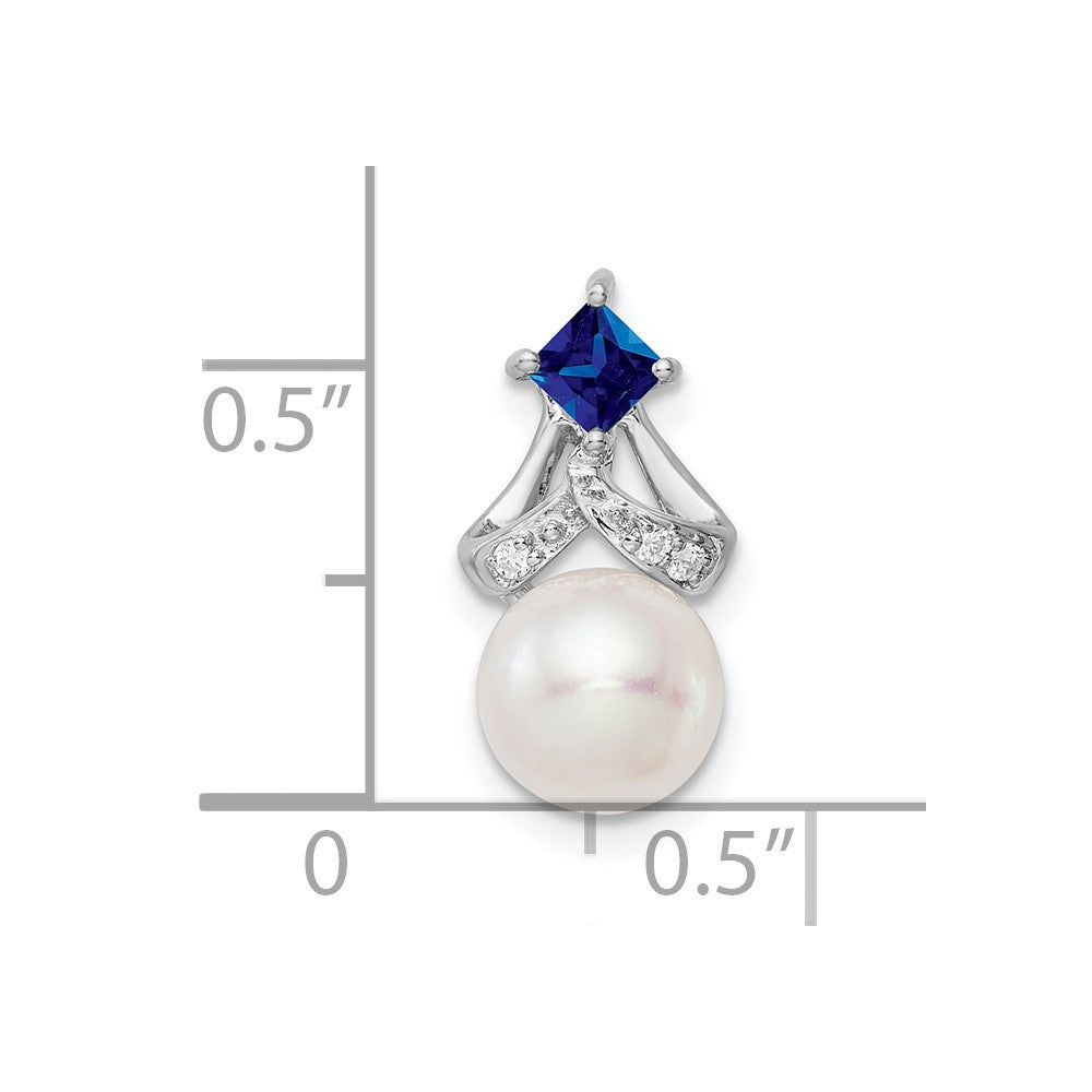 14k White Gold FWC Pearl Sapphire & Diamond Chain Slide (0.75 grams)