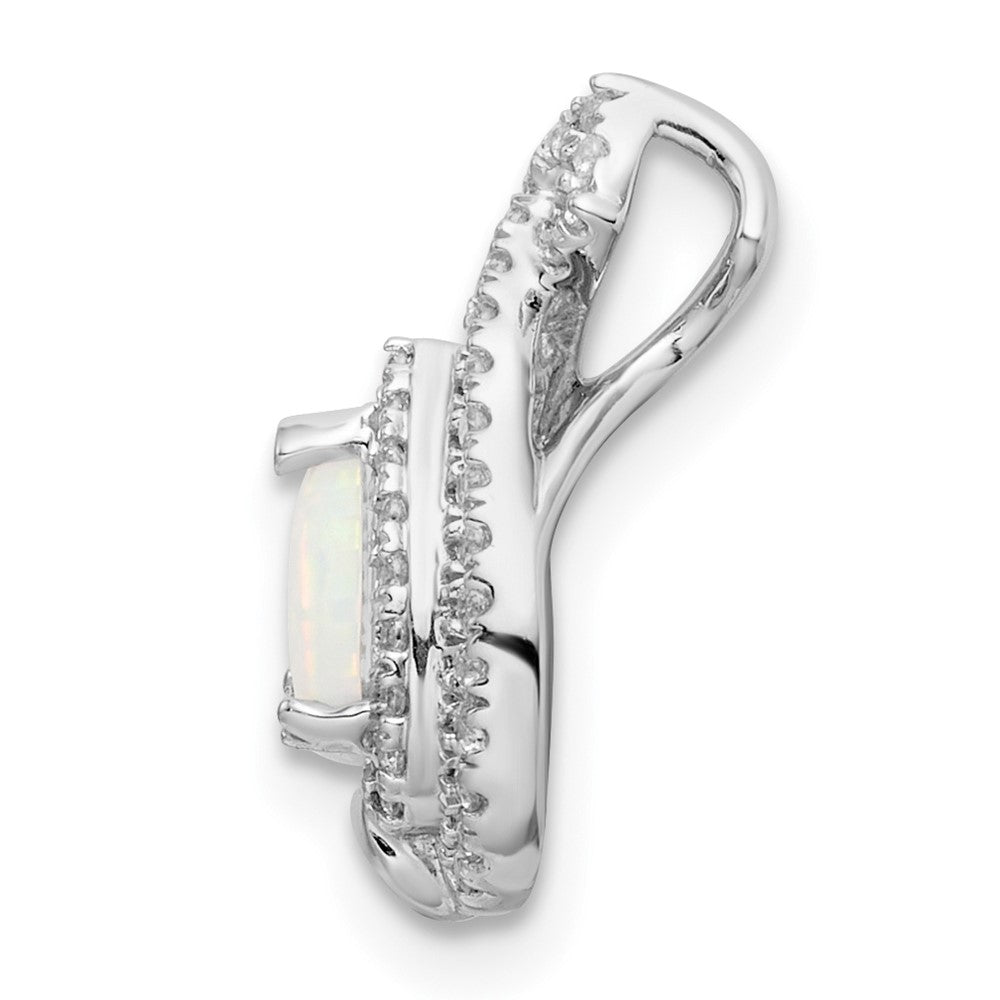 14k White Gold Polished Pear Opal & Diamond Chain Slide (1.4 grams)