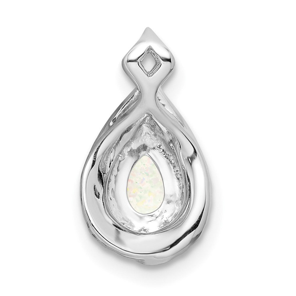 14k White Gold Polished Pear Opal & Diamond Chain Slide (1.4 grams)