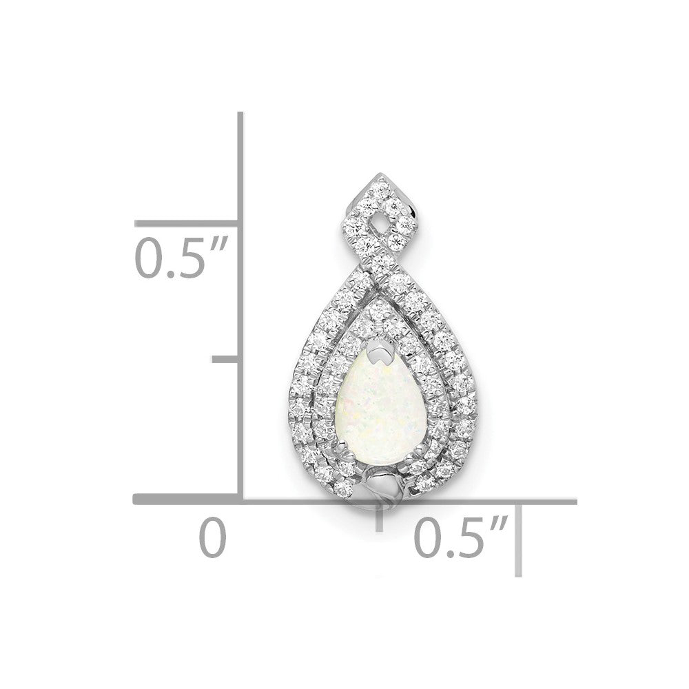 14k White Gold Polished Pear Opal & Diamond Chain Slide (1.4 grams)