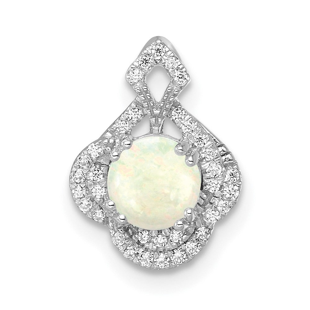 14k White Gold Polished Oval Opal & Diamond Vintage Chain Slide (1 grams)