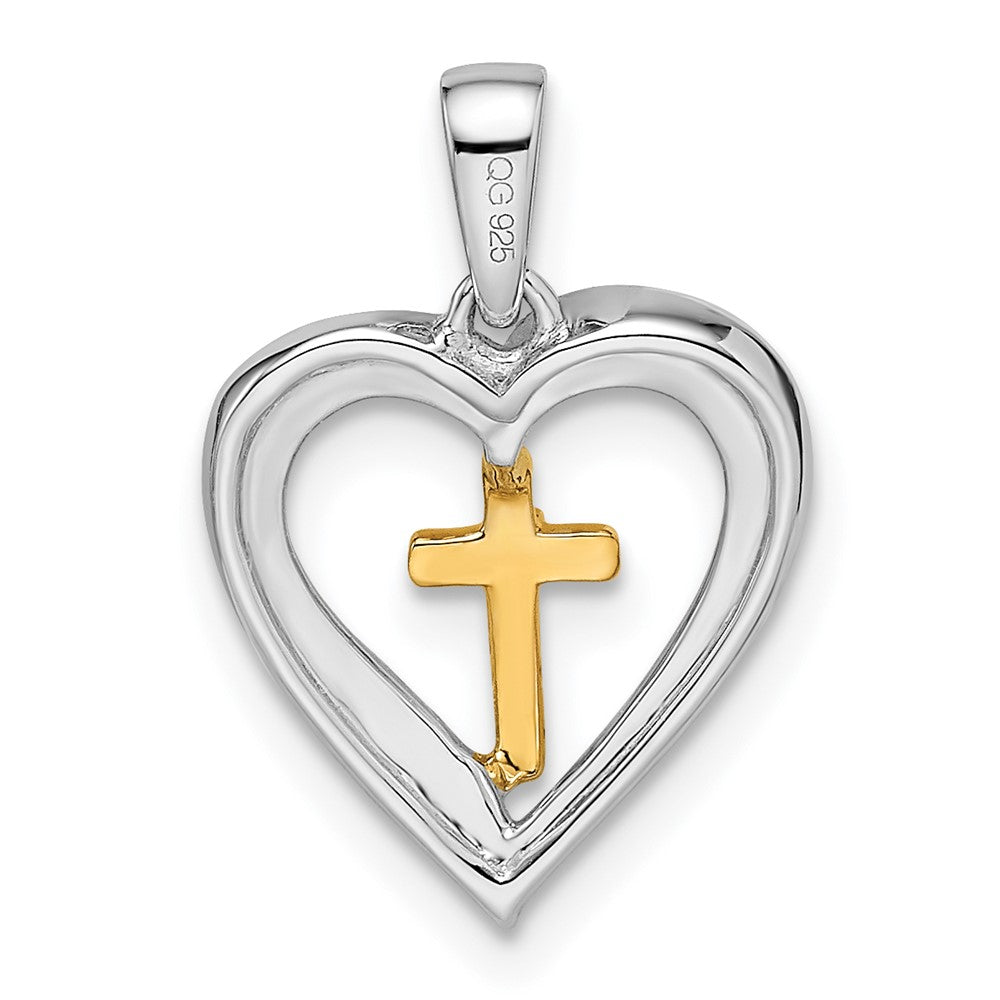 14k Two-tone 12.8 mm Heart with Cross Diamond Pendant (1.33 grams)