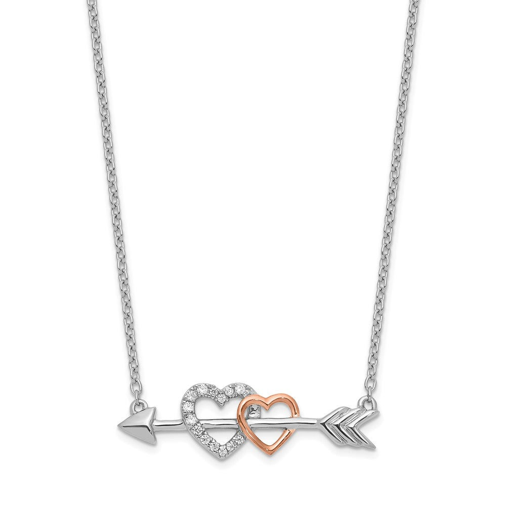 14k Two-tone 1/20 carat Diamond Hearts on Arrow 18 inch Necklace (2.47 grams)