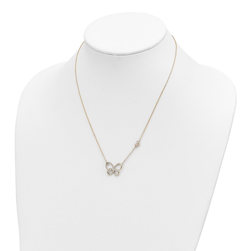 14k Polished 1/6 carat Diamond Butterfly 18 inch Necklace (3.14 grams)