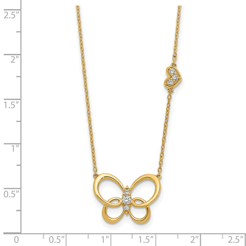14k Polished 1/6 carat Diamond Butterfly 18 inch Necklace (3.14 grams)