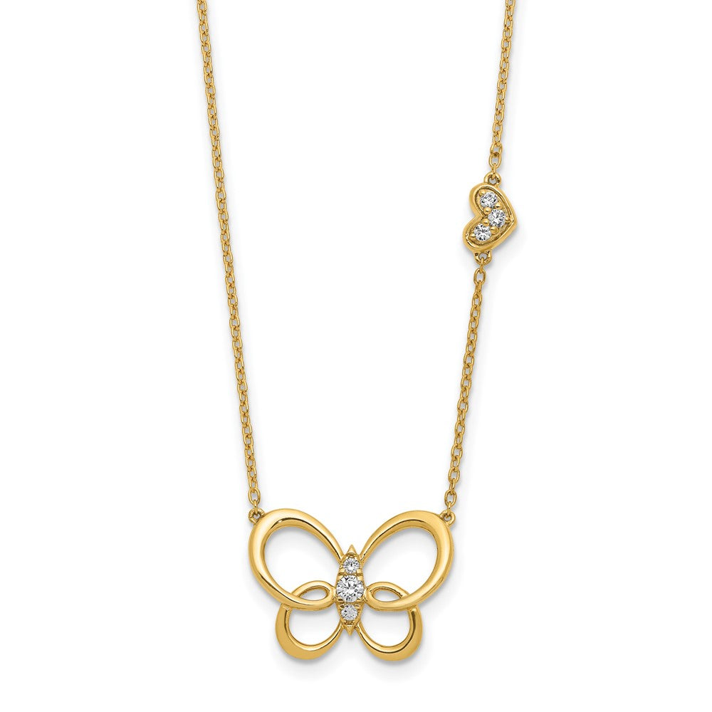 14k Polished 1/6 carat Diamond Butterfly 18 inch Necklace (3.14 grams)