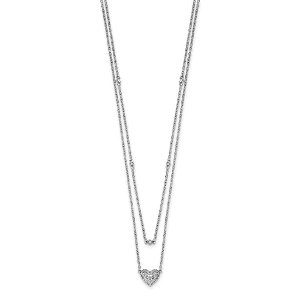 14k White Gold 1/5 carat Pave Diamond Double Strand Heart 18 inch Necklace (3.66 grams)