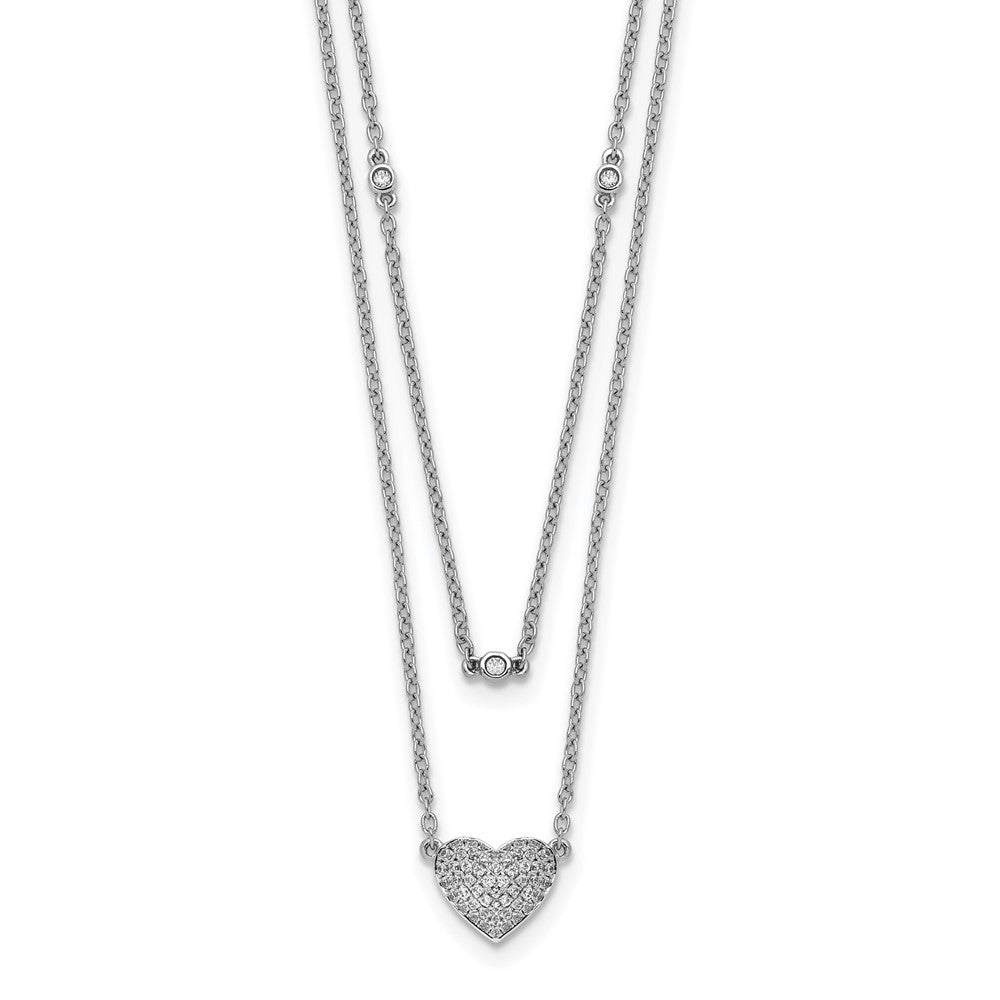 14k White Gold 1/5 carat Pave Diamond Double Strand Heart 18 inch Necklace (3.66 grams)