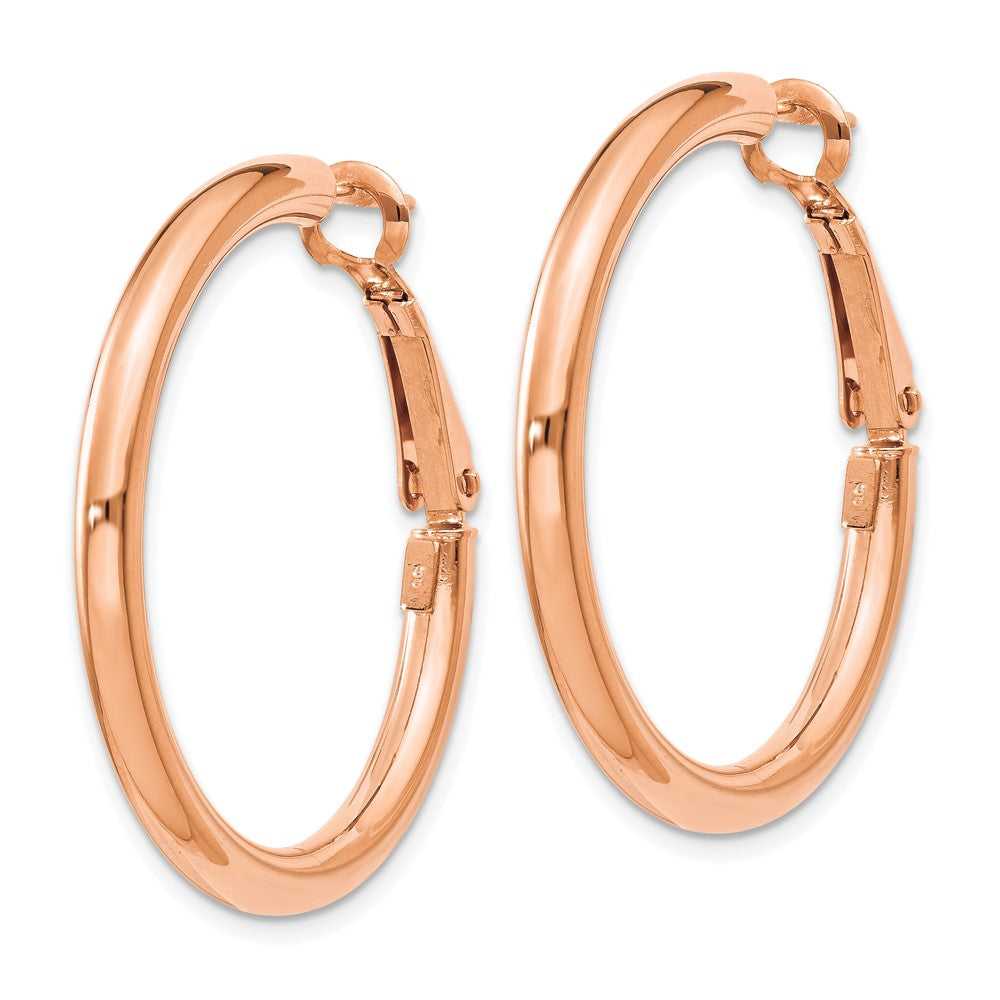 14k Rose Gold 32.5 mm Polished Round Omega Back Hoop Earrings (3.26 grams)